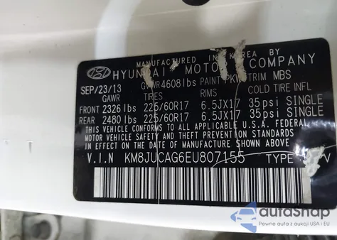 2014 Hyundai Tucson Se z USA, uszkodzony, nr VIN KM8JUCAG6EU807155